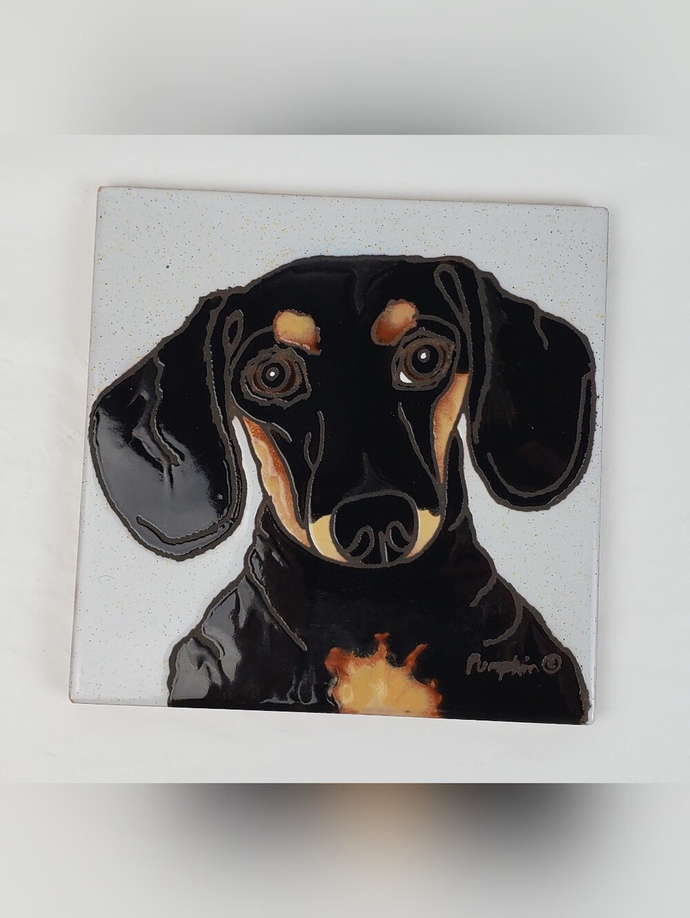 Dachshund Art Hand Glazed Tile Trivet By Pumpkin Made In Italy 6" x 6" - EUC